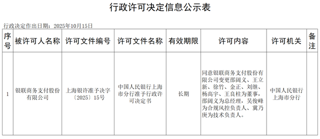 银联商务获批变更,邵阔义接棒王炎方为新任总经理