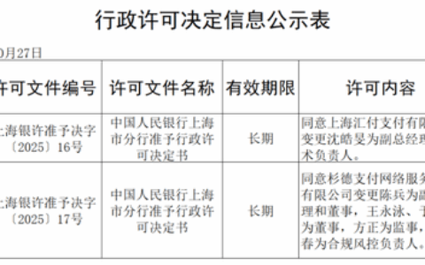 央行公示！汇付支付、杉德支付获批变更高管