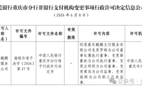 鲲鹏支付获批变更董事长！